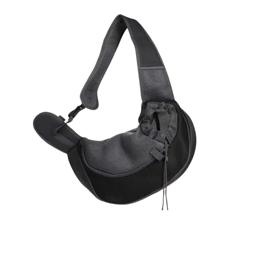 Black travel-friendly pet carrier with adjustable strap and mesh window