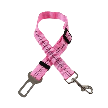 Dog securely wearing paw safe seat belt in a car. Buy for Dog