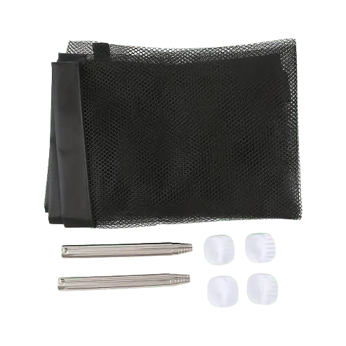 Foldable mesh gate for pets shown rolled up for storage.