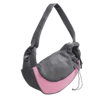 Pink stylish pet carrier bag with soft strap and breathable mesh