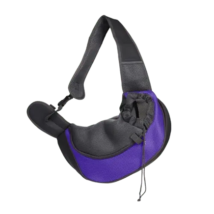 Purple pet shoulder carrier with breathable mesh for puppies and kittens