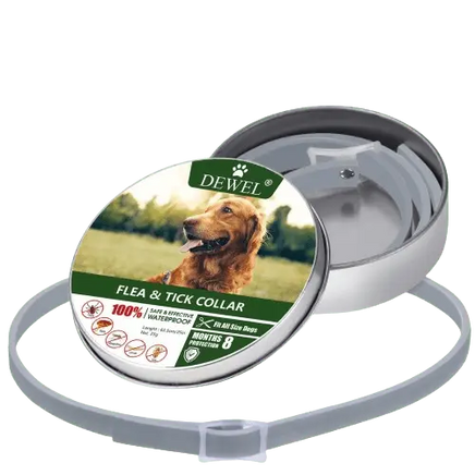 Eco-Friendly Dewel Flea and Tick Collar for Dogs and Cats, Offers 8 Months Protection with Natural Ingredients, Waterproof and Veterinarian Approved
