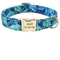 Floral Blue dog collar ID, combining floral elegance with a serene blue background. BUY FOR DOG