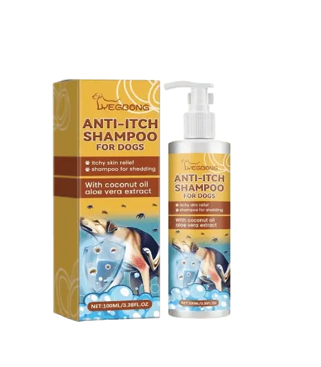 Anti-itch dog shampoo with coconut oil and aloe vera for dogs with sensitive itchy skin