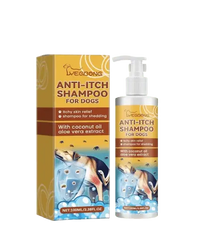 Anti-itch dog shampoo with coconut oil and aloe vera for dogs with sensitive itchy skin