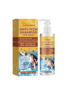 Anti-itch dog shampoo with coconut oil and aloe vera for dogs with sensitive itchy skin