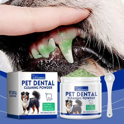 Best dog tooth cleaner powder applied on teeth for tartar removal and oral health.