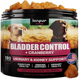 Bladder Control soft chews for dogs with cranberry for urinary and kidney support – 180 count jar.