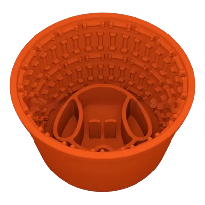 Brick red silicone slow feeder dog bowl for dogs. Slow feed design for fun and healthy mealtime, non-slip, dishwasher safe.