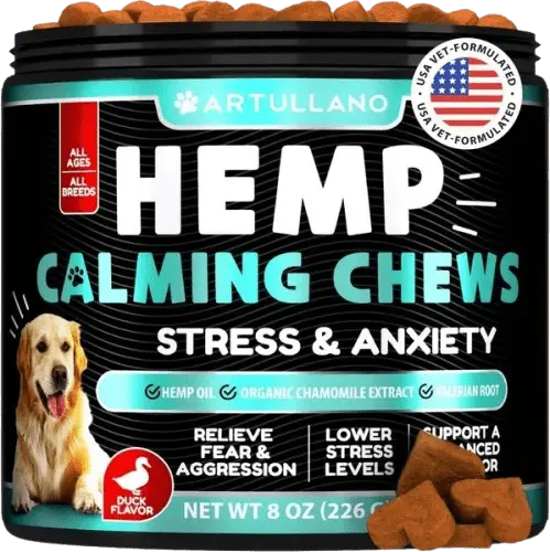 Hemp calming chews for dogs for stress and anxiety relief.