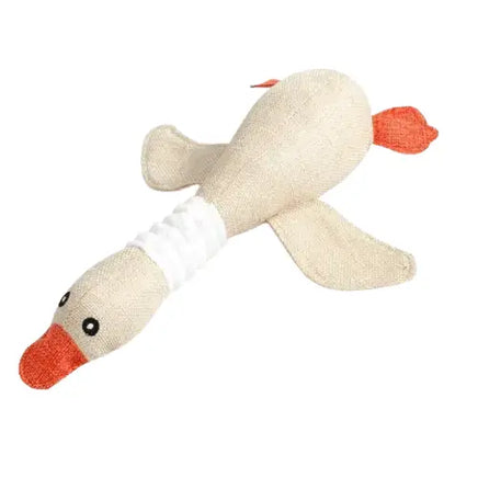 Chew-resistant durable squeaky duck toy for aggressive chewers, ideal for mental stimulation and dental health. Buy for Dog