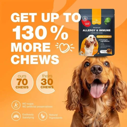 Comparison of allergy chews for dogs – Chewia provides 130% more chews vs other brands with no artificial preservatives