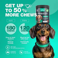 Chewia dog probiotics offers 50% more chews with natural ingredients compared to chemically treated alternatives.
