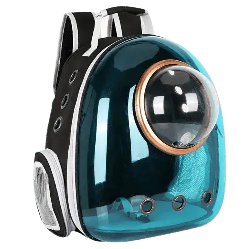 Pet carrier backpack with ventilated mesh panels to keep your pet cool and comfortable.