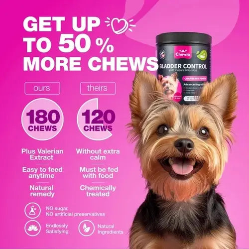 Cranberry Bladder Chews for Dogs – 50% More Treats Compared to Other Brands.