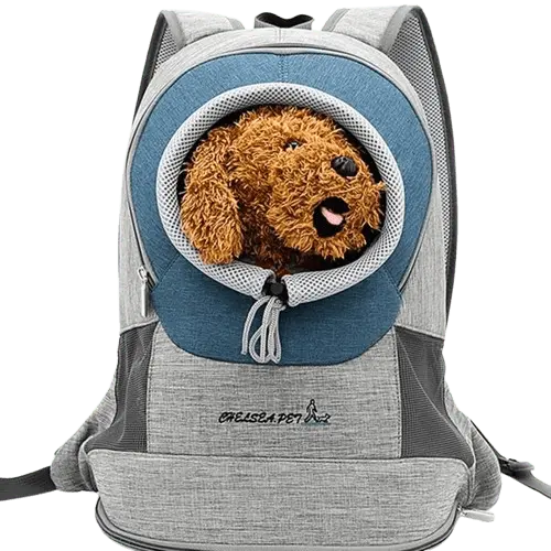 Dog backpack carrier for small dogs and puppies with breathable mesh and adjustable straps, ideal for hiking and travel.