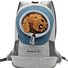 Dog backpack carrier for small dogs and puppies with breathable mesh and adjustable straps, ideal for hiking and travel.