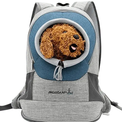 Dog backpack carrier for small dogs and puppies with breathable mesh and adjustable straps, ideal for hiking and travel.
