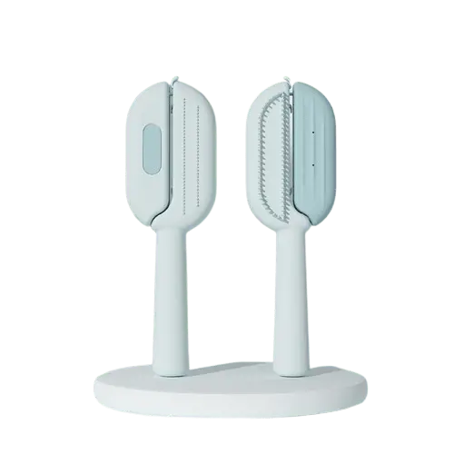 Blue dog brush for shedding and grooming, slicker pet comb for removing loose hair, tangles, and undercoat from dogs and cats.