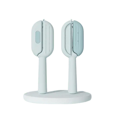 Blue dog brush for shedding and grooming, slicker pet comb for removing loose hair, tangles, and undercoat from dogs and cats.