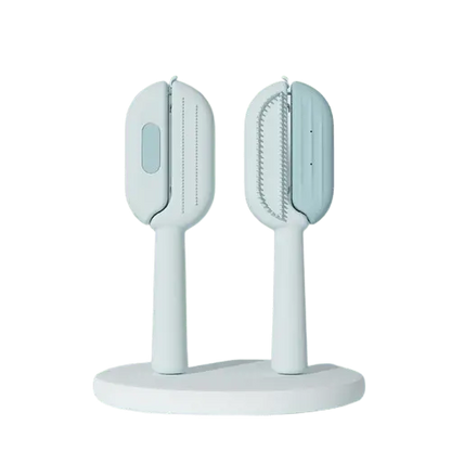 Blue dog brush for shedding and grooming, slicker pet comb for removing loose hair, tangles, and undercoat from dogs and cats.