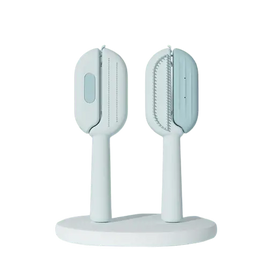 Blue dog brush for shedding and grooming, slicker pet comb for removing loose hair, tangles, and undercoat from dogs and cats.