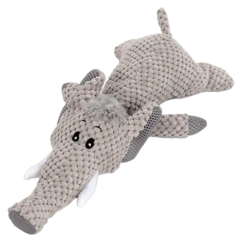 Soft and durable 11-inch plush elephant dog toy for dental care and stimulation