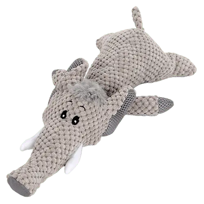 Soft and durable 11-inch plush elephant dog toy for dental care and stimulation