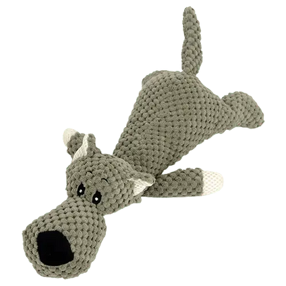 Durable 11-inch plush dog chew toy shaped like a wolf for mental and dental stimulation