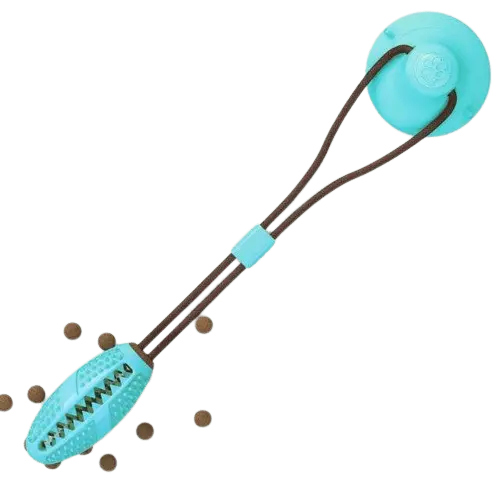 Durable silicone dog chew toy with suction cup for interactive play. Buy for Dog