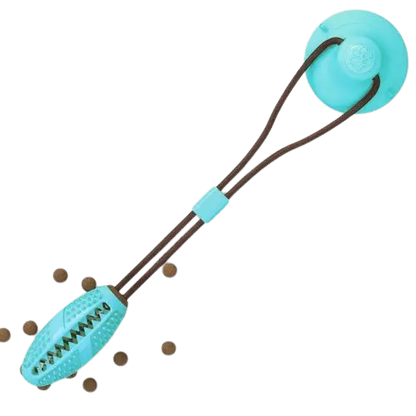 Durable silicone dog chew toy with suction cup for interactive play. Buy for Dog