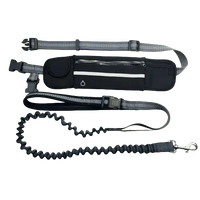 Black shock-absorbing hands-free dog leash with reflective stitching and dual padded handles