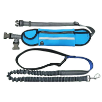 Blue dog leash hands free design with bungee for comfortable running and walking