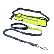 Green hands-free running dog leash with zero shock feature and safety handle for active walks