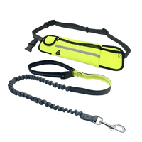 Green hands-free running dog leash with zero shock feature and safety handle for active walks