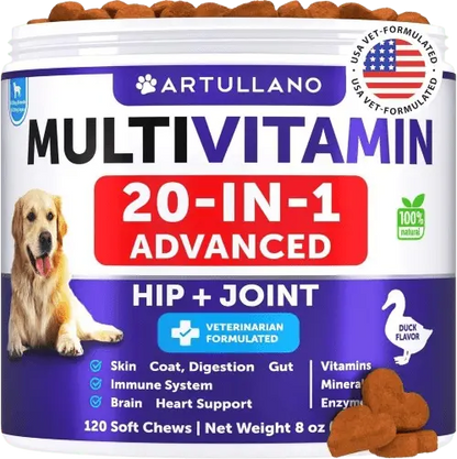 Dog multivitamin made in USA with no fillers, vet-formulated and no heat cook process.