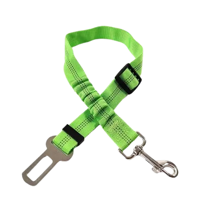 Dog securely fastened in vehicle with seat belt. Buy for Dog