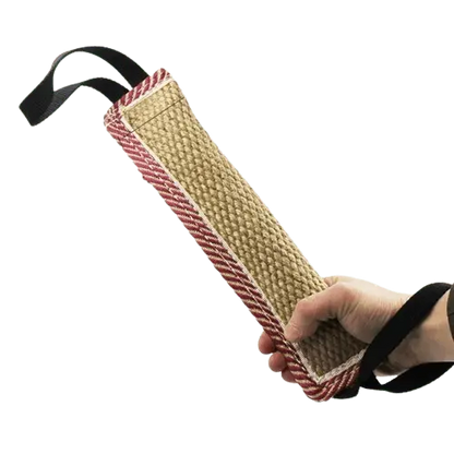 Durable dog training tug toy with dual handles