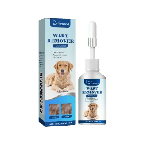 Dog wart removal product for bumps and skin tags with herbal ingredients.