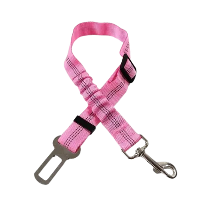 Dog securely wearing paw safe seat belt in a car. Buy for Dog