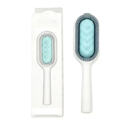 Double-sided pet fur cleaning brush with integrated water tank, designed to effortlessly remove loose hairs and smooth the coat. Ideal for maintaining your pet's fur. Buy for Dog