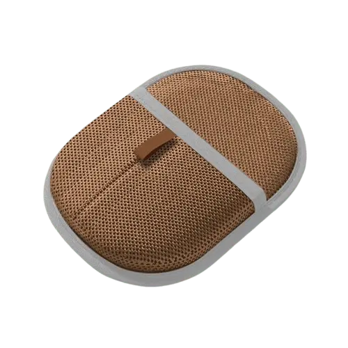 Double-sided pet hair removal glove in brown color removing dog and cat fur from fabric