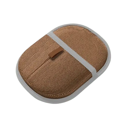 Double-sided pet hair removal glove in brown color removing dog and cat fur from fabric