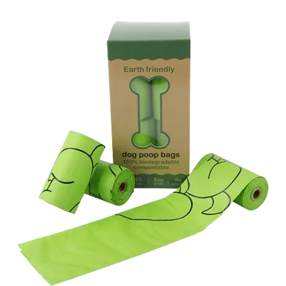 Biodegradable dog poop bags made from eco-friendly materials, perfect for sustainable pet waste management. Buy for Dog