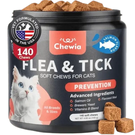 Flea and tick chews for cats with salmon flavor – 140 soft chews.