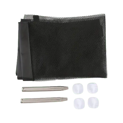 Foldable mesh gate for pets shown rolled up for storage.