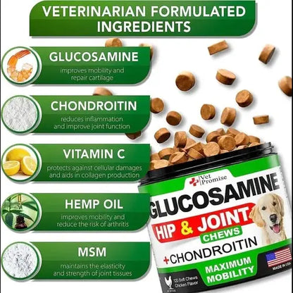 Natural ingredients in glucosamine and chondroitin for dogs - hemp oil, MSM, vitamin C