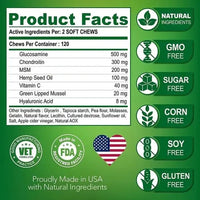 Glucosamine and chondroitin for dogs joint health - product ingredients and benefits chart