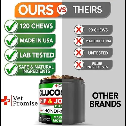 Comparison between glucosamine chews for dogs and other brands - Made in USA, 120 chews