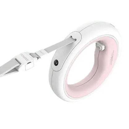 Hands-free pink retractable dog leash with built-in LED light